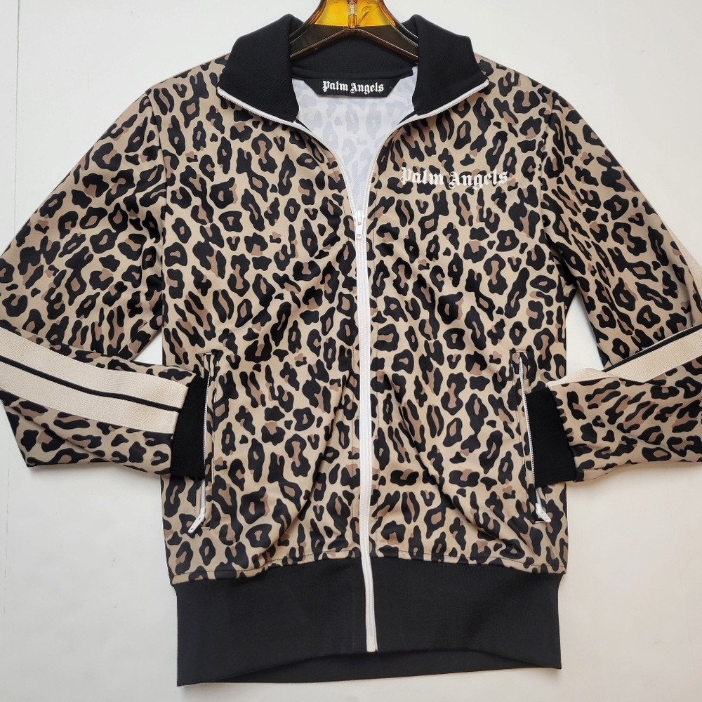 PALM ANGELS Leapard Print Track Jacket XS Yellow Beige Black Men's Jacket Logo